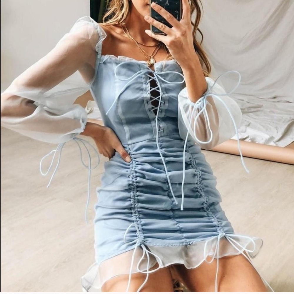 Blue lace up dress
